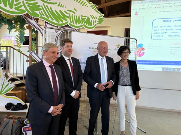 Étienne Guyot, le préfet de région, Benoît Elleboode, le directeur de l'ARS, Alain Rousset président et Françoise Jeanson vice-présidente de la Région Nouvelle-Aquitaine @ PRSE4 NA